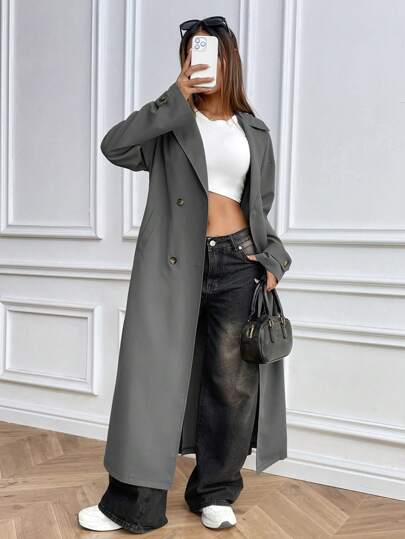 EMERY ROSE قبعة سترة أنيقة كاجوال أنثوية ذات لون سادة وأكمام طويلة مزدوجة الصدر قطعة واحدة