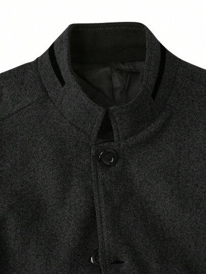 Manfinity Homme 1 قطعة معطف طويل الأكمام أحادي الصدر برتقالي اللون للرجال، ملائم للخريف والشتاء