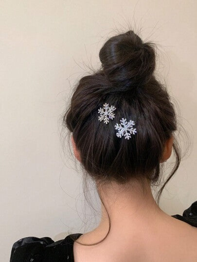6/10/20 قطعة من مشابك الشعر النسائية المزينة بالألماس والخرز الصناعي على شكل بلورات الثلج للشتاء، إكسسوارات شعر أنيقة وجميلة للاستخدام اليومي، إكسسوارات شعر بشكل بلورات الثلج، ضروريات رأس السنة الجديدة، مشابك شعر، أغراض حفلات عيد الميلاد والمناسبات