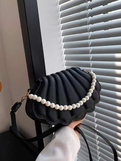 حقيبة جانبية على شكل صدفة، حقيبة كتف صغيرة عصرية، حقيبة يد بسلسلة من الخرز الزائف للنساء