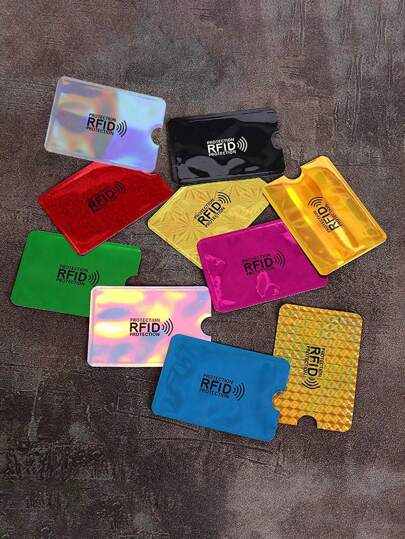 10 قطع حافظة بطاقة RFID من الألومنيوم مضادة للسرقة لحفظ البطاقات البنكية للرجال والنساء، مجموعة أكمام بطاقة الائتمان، واقي بطاقة الهوية RFID، الضروريات للسفر، أكمام حجب RFID للسفر والرحلات والأعمال والمنزل والتخييم والخارج والصيف وعودة إلى المدرسة