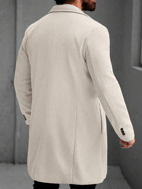 Manfinity Homme معطف طويل الأكمام بجيب وأزرار أمامية بلون واحد للرجال، ملابس خريفية وشتوية