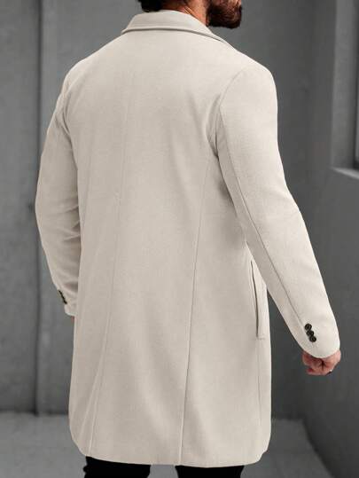 Manfinity Homme معطف طويل الأكمام بجيب وأزرار أمامية بلون واحد للرجال، ملابس خريفية وشتوية