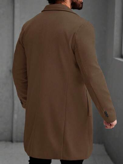 Manfinity Homme معطف صوفي كاجوال للرجال بقصة صدر واحدة وياقة مبتدئة لون أحادي، للخريف/الشتاء