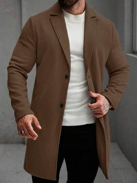 Manfinity Homme معطف صوفي كاجوال للرجال بقصة صدر واحدة وياقة مبتدئة لون أحادي، للخريف/الشتاء