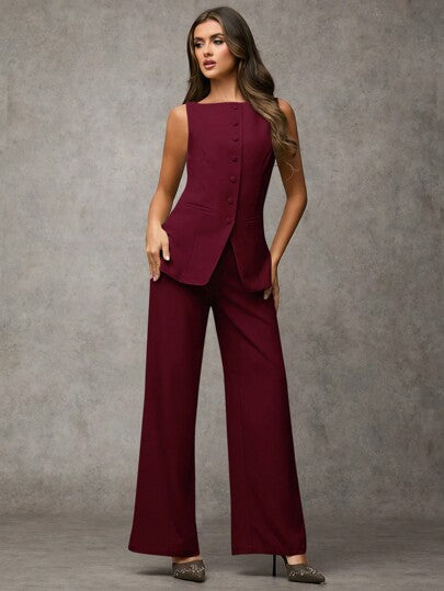 SHEIN BAE بدلة رياضية أنيقة للنساء مكونة من سترة أحادية الصدر ذات رقبة دائرية وبنطلون، ملابس صيفية وخريفية، بدلة عمل رسمية وكاجوال للمكتب، بدلة نسائية مكونة من قطعتين، بلايز نسائية للعمل
