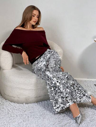 Essnce تنورة نسائية قصيرة حتى الركبة مزينة بترتر ، ملابس كاجوال للاستخدام اليومي