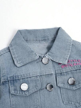 SHEIN Playful Pals جاكيت جينز وملابس خارجية مريحة فضفاضة بطباعة أرنب جميلة للبنات الرضع