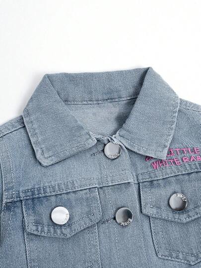 SHEIN Playful Pals جاكيت جينز وملابس خارجية مريحة فضفاضة بطباعة أرنب جميلة للبنات الرضع