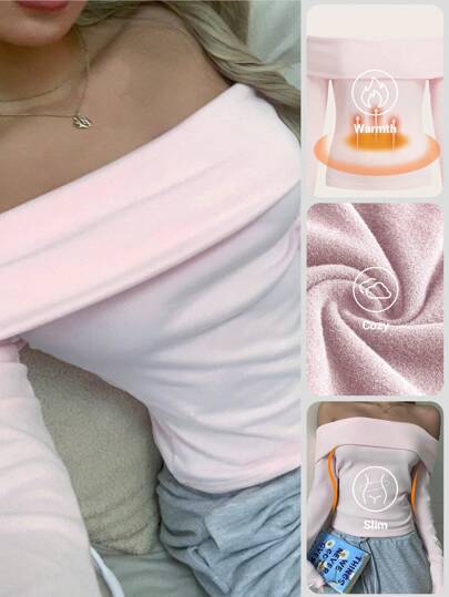 EZwear بلوزة تي مضفرة باردة الكتف للنساء
