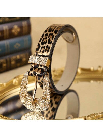 1 حزام جلد صناعي (بو) بطراز بوهيمي للنساء مع إبزيم معدني ذهبي، بسيط وأنيق، مناسب للارتداء اليومي في الصيف والمدرسة والخريف وعيد الهالوين