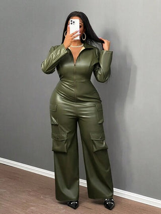 Slaydiva جمبسوت حمالة طويلة الأكمام مع جيوب سوستة موضة شتاء 2024 للنساء، ملابس الجديدة، ملابس داخلية جريئة