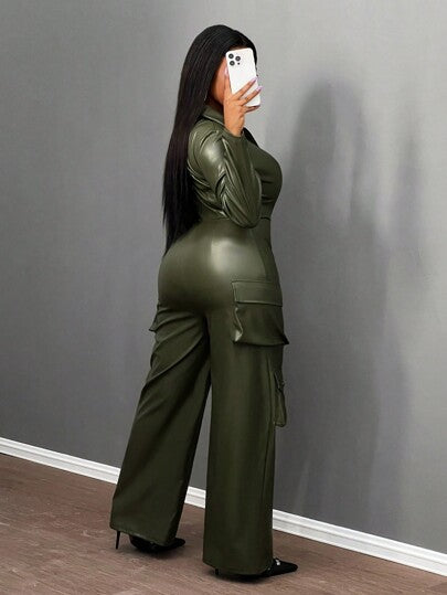 Slaydiva جمبسوت حمالة طويلة الأكمام مع جيوب سوستة موضة شتاء 2024 للنساء، ملابس الجديدة، ملابس داخلية جريئة