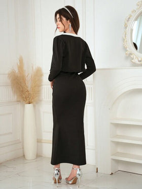 SHEIN 2 قطعة/طقم فتاة مراهقة كاردجان خارجي وفستان ضيق بلا أكمام مجموعة كاجوال مكونة من قطعتين, للخريف