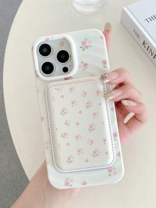 ROMWE Kawaii غطاء هاتف مغناطيسي مطبوع بالزهور - حافظة شحن لاسلكي متوافقة مع MagSafe بحامل بطاقات مطبوع بزهور مغناطيسي