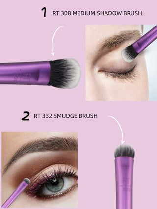 Real Techniques مجموعة فرش المكياج اليومية للعين 8 قطع، فرش للكحل والظلال والحواجب والرموش، صديقة للسفر، مجموعة هدايا