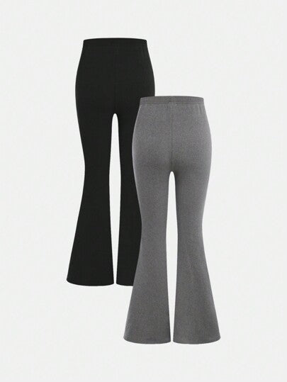 SHEIN Girlism بنطلون فضفاض مبطن متناسق للفتيات في سن المراهقة 2قطعة، الأسود والرمادي