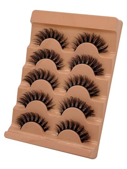 5 أزواج من رموش مستعارة من الصوف الاصطناعي السميك المموج شكل D-Curl الكتيف والمجعد، إسمنتي روسي 7D