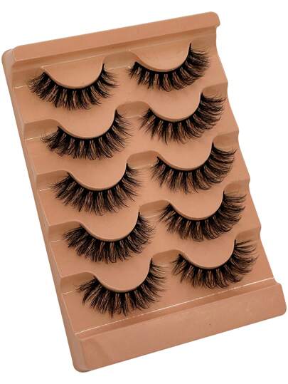 5 أزواج من رموش مستعارة من الصوف الاصطناعي السميك المموج شكل D-Curl الكتيف والمجعد، إسمنتي روسي 7D