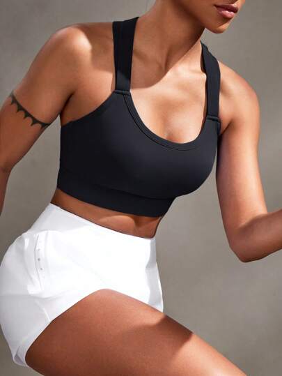 Powerista حمالة صدر رياضية للنساء غير سلكية، بلون واحد ومنسوجة بطريقة متعرجة بدون راس