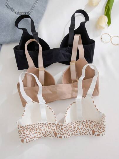 Shein Underwear&Sleepwear Basics حمالة صدر بإغلاق أمامي سلس بدون سلك، ثلاث خطاطيف