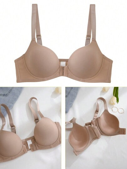 Shein Underwear&Sleepwear Basics حمالة صدر بإغلاق أمامي سلس بدون سلك، ثلاث خطاطيف