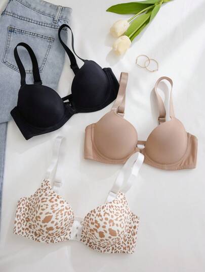 Shein Underwear&Sleepwear Basics حمالة صدر بإغلاق أمامي سلس بدون سلك، ثلاث خطاطيف