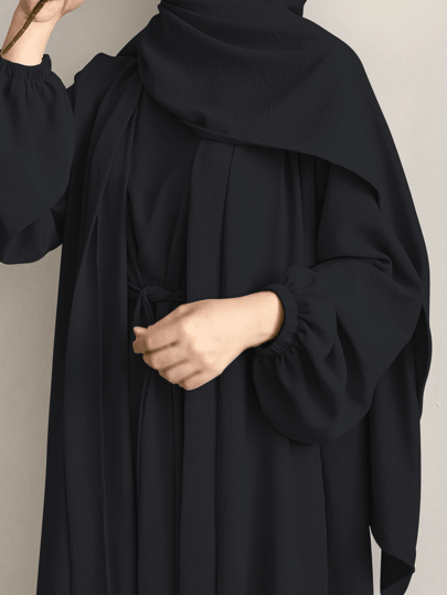 عباءة طويلة متواضعة بتصميم الكيمونو للسيدات وفستان طويل، طقم من قطعتين دون طرحة