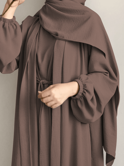 المرأة ثوب أبيا (عباءة) طويل بنمط الكيمونو حشمة، فستان طويل، مجموعة من قطعتين (باستثناء غطاء الرأس)