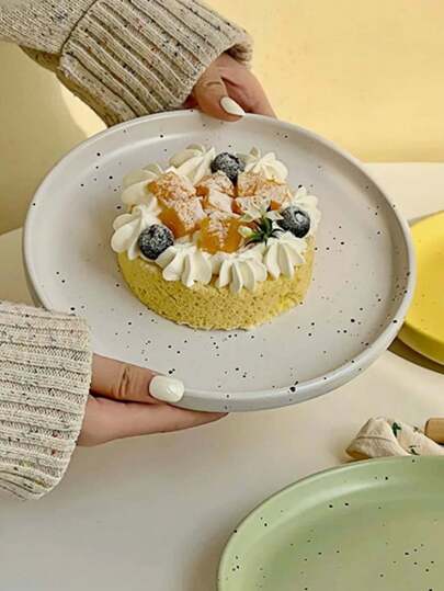 طبق سلطة دائري باللون البيج بطباعة رش حبر، طبق شوربة مرقط، طبق المعكرونة، طبق السلطة، طبق الكيك، طبق السفرة، أواني المائدة القديمة، مناسب للاستخدام المنزلي والمطاعم والهدايا