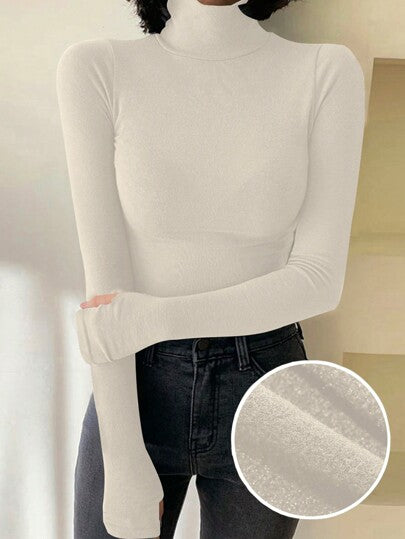 DAZY قميص حراري بياقة عالية بأكمام طويلة وتصميم ضيق للنساء، لفصلي الخريف والشتاء