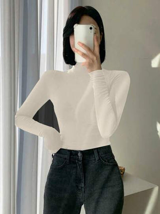 DAZY قميص حراري بياقة عالية بأكمام طويلة وتصميم ضيق للنساء، لفصلي الخريف والشتاء