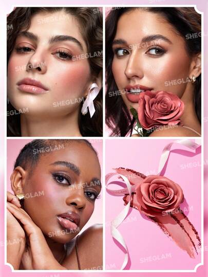 SHEGLAM بودرة أحمر الخدود الوردية من Pink Ribbon Rose أحمر خدود وردي مقاوم للماء يدوم طويلاً ذو صبغة عالية لا يتلاشى توهج طبيعي يدوم طويلاً مكياج خفيف الوزن للوجه حمره بلشر علامة تجارية جمال مكياج ميكب مستحضرات تجميل للنساء الفتيات مثالي لفصل الشتاء الربي