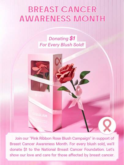SHEGLAM بودرة أحمر الخدود الوردية من Pink Ribbon Rose أحمر خدود وردي مقاوم للماء يدوم طويلاً ذو صبغة عالية لا يتلاشى توهج طبيعي يدوم طويلاً مكياج خفيف الوزن للوجه حمره بلشر علامة تجارية جمال مكياج ميكب مستحضرات تجميل للنساء الفتيات مثالي لفصل الشتاء الربي