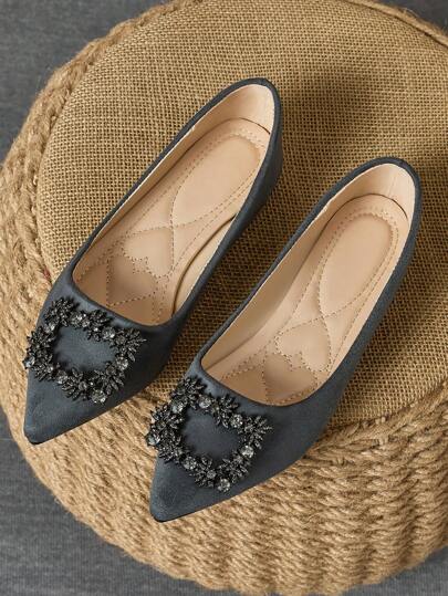 WHDXY أحذية نسائية مريحة ذات قاع ناعم للعمل، بأصبع قدم مدبب، ذات بطانة من الراين، باللون الأزرق، تتناسب مع ملابس جينز كورسيه بطراز الماضي، أحذية مدببة بدون كعب ، أحذية كاجوال