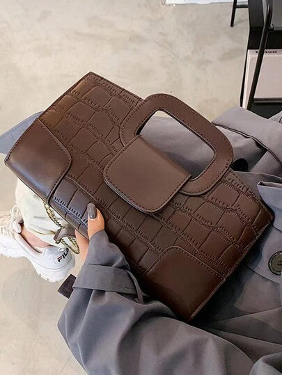 1 قطعة حقيبة يد نسائية أنيقة بطبعة تمساح بني، إصدار ربيع/صيف 2025 الموضة الجديدة، حقيبة قابضة، حقيبة متنقلة، حقيبة كتف، حقيبة مساء صغيرة مع حزام سلسلة