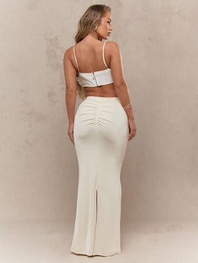 MISSGUIDED تنورة ماكسي طويلة مكشكشة ذات خصر عالي وطول كامل للسهرات والحفلات والمناسبات الرسمية، تصميم طويل مع شق جانبي أنيق