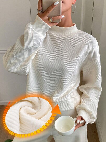 DAZY سترة كاجوال أنيقة بياقة عالية وأكمام طويلة وتصميم فضفاض ولون سادة للمرأة، توب بأكمام طويلة