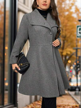 SHEIN Privé معطف صوف أسمنتي أنيق وعصري للمرأة ذات الحجم الكبير، ذو تصميم متناسق وغير متماثل مناسب للمناسبات البسيطة والخروجات الأنيقة في فصل الخريف والشتاء