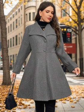 SHEIN Privé معطف صوف أسمنتي أنيق وعصري للمرأة ذات الحجم الكبير، ذو تصميم متناسق وغير متماثل مناسب للمناسبات البسيطة والخروجات الأنيقة في فصل الخريف والشتاء