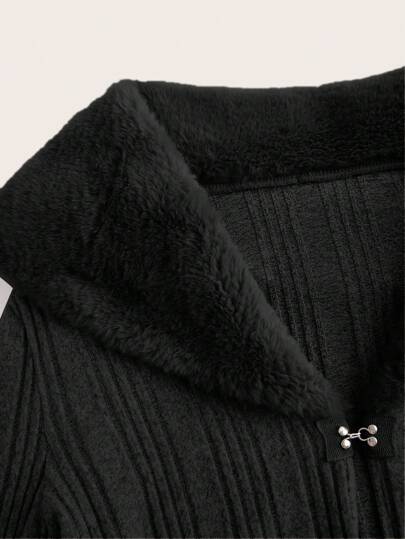EZwear معطف كاجوال طويل بأكمام طويلة وياقة فوري من جلد الخروف للنساء، خريف/شتاء