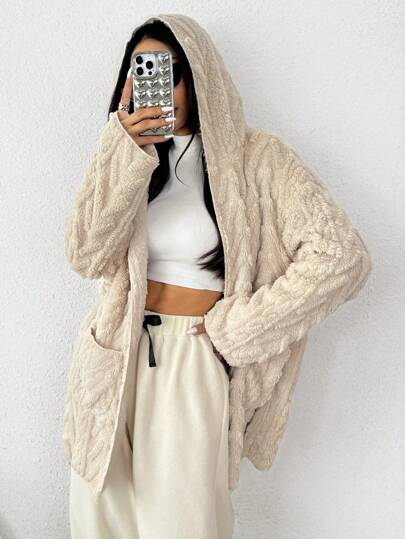 EZwear معطف شتوي بأكمام طويلة مقنع واسع وكاجوال، ذو جيوب ورقع، ملابس دافئة