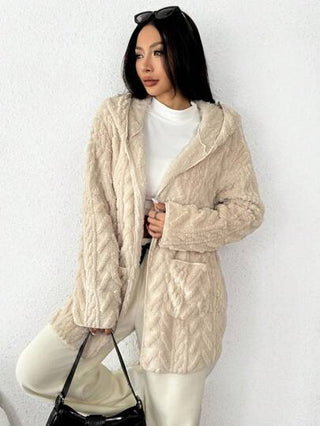 EZwear معطف شتوي بأكمام طويلة مقنع واسع وكاجوال، ذو جيوب ورقع، ملابس دافئة