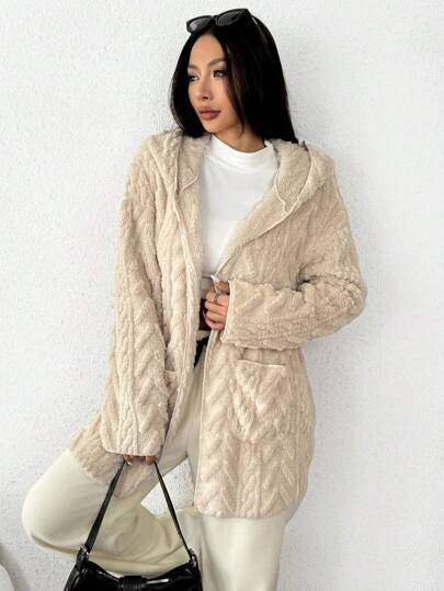 EZwear معطف شتوي بأكمام طويلة مقنع واسع وكاجوال، ذو جيوب ورقع، ملابس دافئة