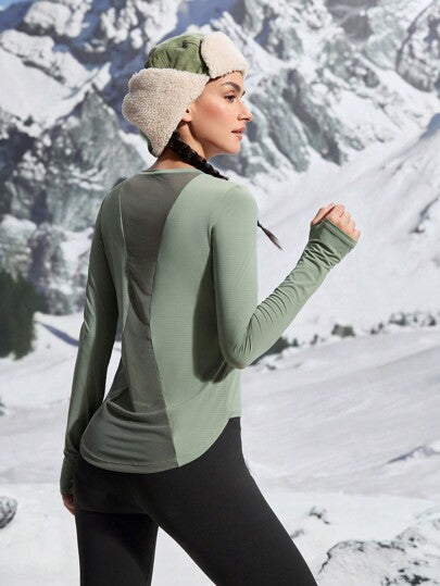 In My Nature تي شيرت تي شيرت طويل الأكمام رياضي للياقة البدنية والتنزه بتصميم شبكي منفذ للهواء, لملابس النساء المخفضة الحجم للركض والخارج
