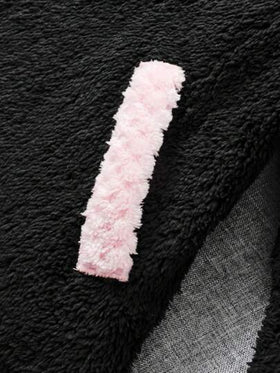 SHEIN جاكيت شتوي دافئ وردي فضفاض مع فيونكة على طوق الأذن للفتيات المراهقات