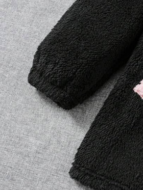 SHEIN جاكيت شتوي دافئ وردي فضفاض مع فيونكة على طوق الأذن للفتيات المراهقات