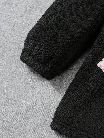 SHEIN جاكيت شتوي دافئ وردي فضفاض مع فيونكة على طوق الأذن للفتيات المراهقات