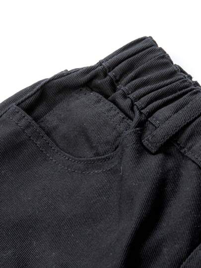 SHEIN بنطال جينز مستقيم ذو قوائم واسعة باللون الأسود للفتيات المراهقات، مزين بفراشات من الراين ستون، متعدد الاستخدامات وكاجوال، بطراز Y2K