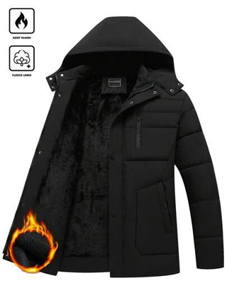 Manfinity Homme معطف أسود كاجوال للرجال مبطن مع كابوت للشتاء، معطف بفقاعات للخروج، هدية للأصدقاء، الزوج، الحبيب